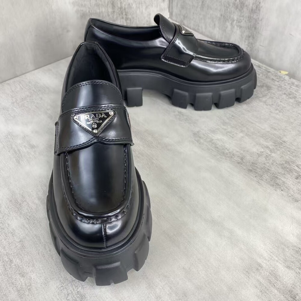Prada Black Triangular Logo Flat Shoes